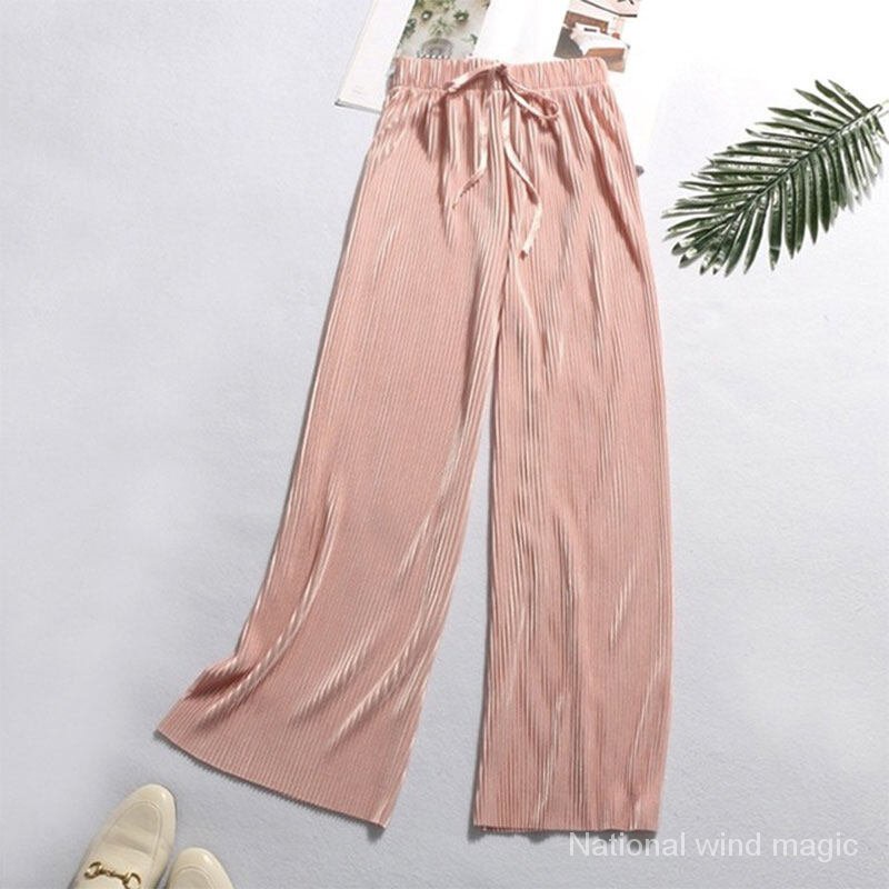 NY life Quần dài xếp ly ống rộng lưng cao bằng lụa chiffon lạnh cho nữ
 | BigBuy360 - bigbuy360.vn