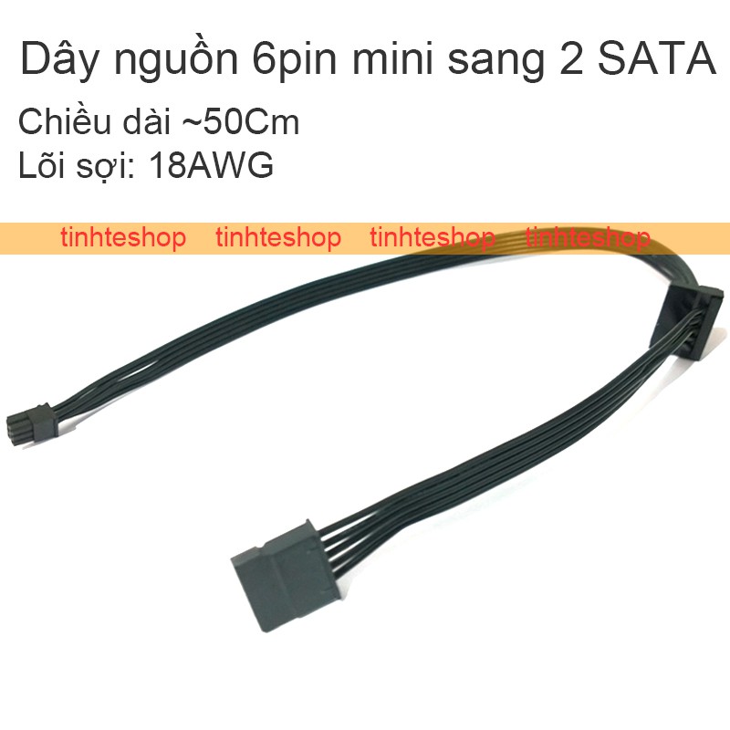 Cáp nguồn 6pin mini ra 2 SATA - Dây cấp nguồn cho HDD SSD DVD-R mini 6pin ra 2 SATA dùng cho Dell 3653 3650 3655 3252