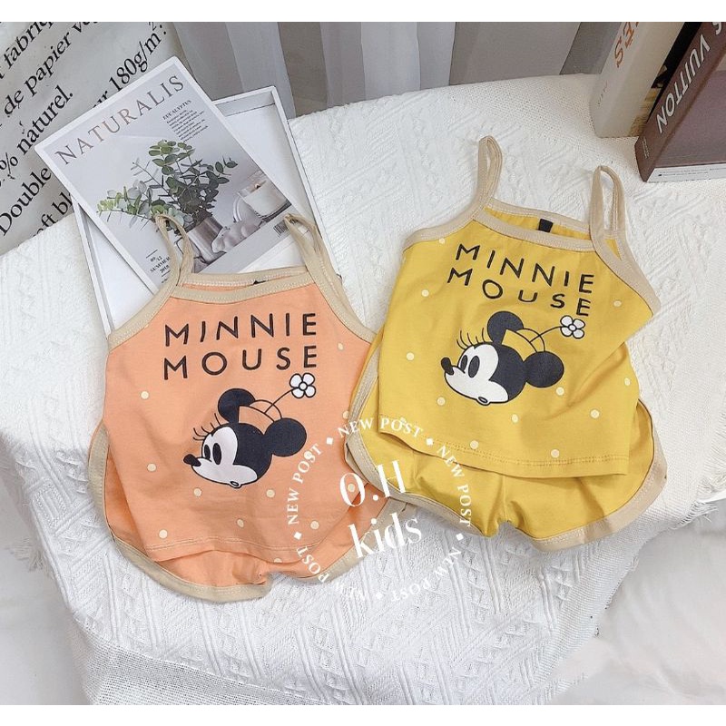 Bộ 2 dây micky chấm bi cho bé gái chất cotton tàu