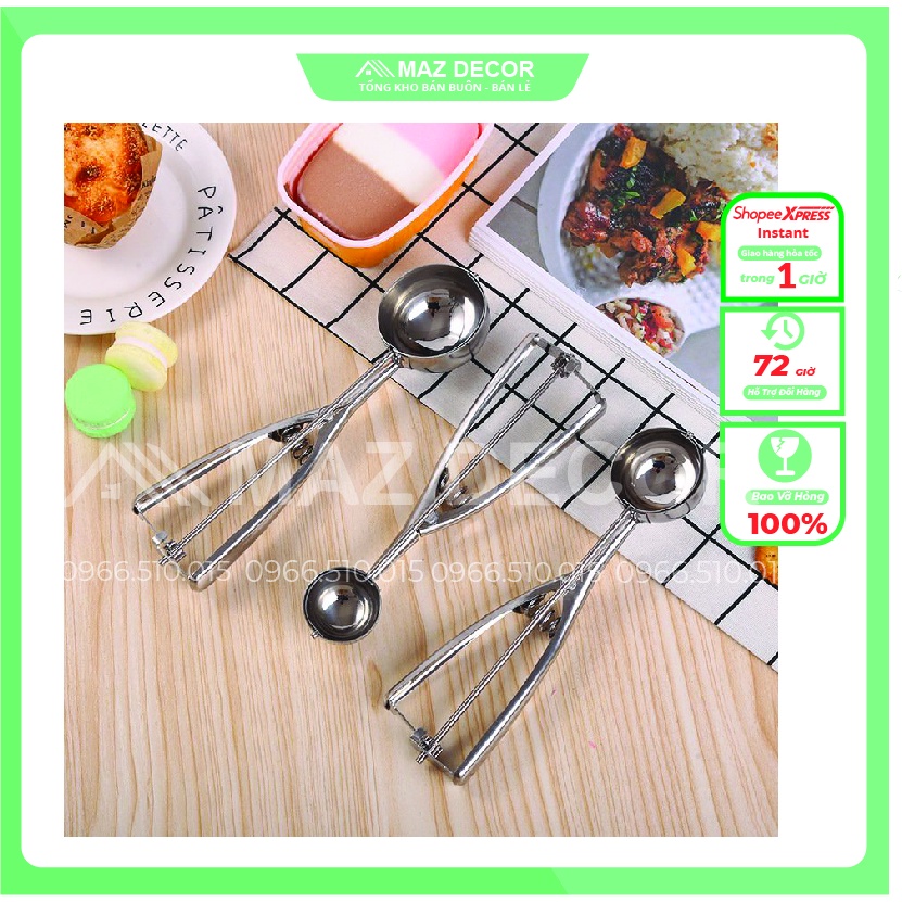 SALE GIÁ SỈ TẠI XƯỞNG Cây Muỗng dụng cụ múc xúc kem viên tròn bằng inox 304 đủ 3 cỡ