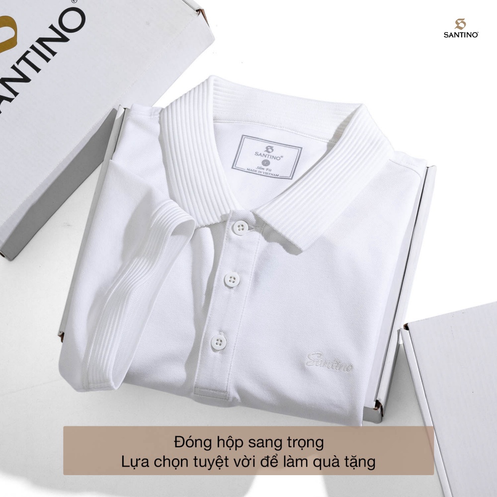 Áo Polo Nam Trắng Cá Sấu Santino Cotton  Kháng Khuẩn Chống Nhăn Chuẩn Form Trẻ Trung Chống Tia Uv E011