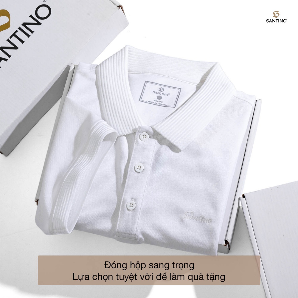 Áo Polo Nam Trắng Cá Sấu Santino Cotton  Kháng Khuẩn Chống Nhăn Chuẩn Form Trẻ Trung Chống Tia Uv E011