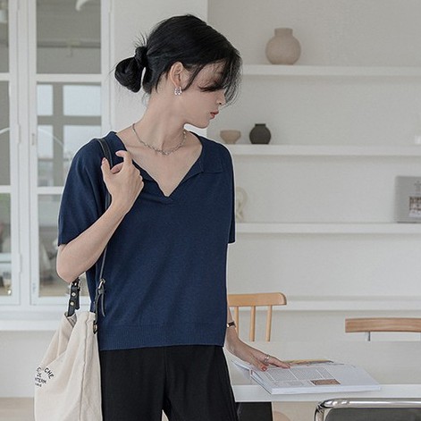 NZN Áo thun ngắn tay cổ bẻ thanh lịch dành cho nữ