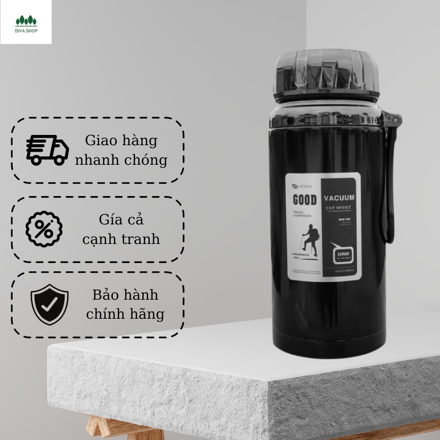 Bình Giữ Nhiệt Nóng Lạnh Inox 304 Vacuum Dung Tích 1500ml Nắp Kim Cương Cao Cấp Lõi Thép Chống Rỉ Có Khay Lọc