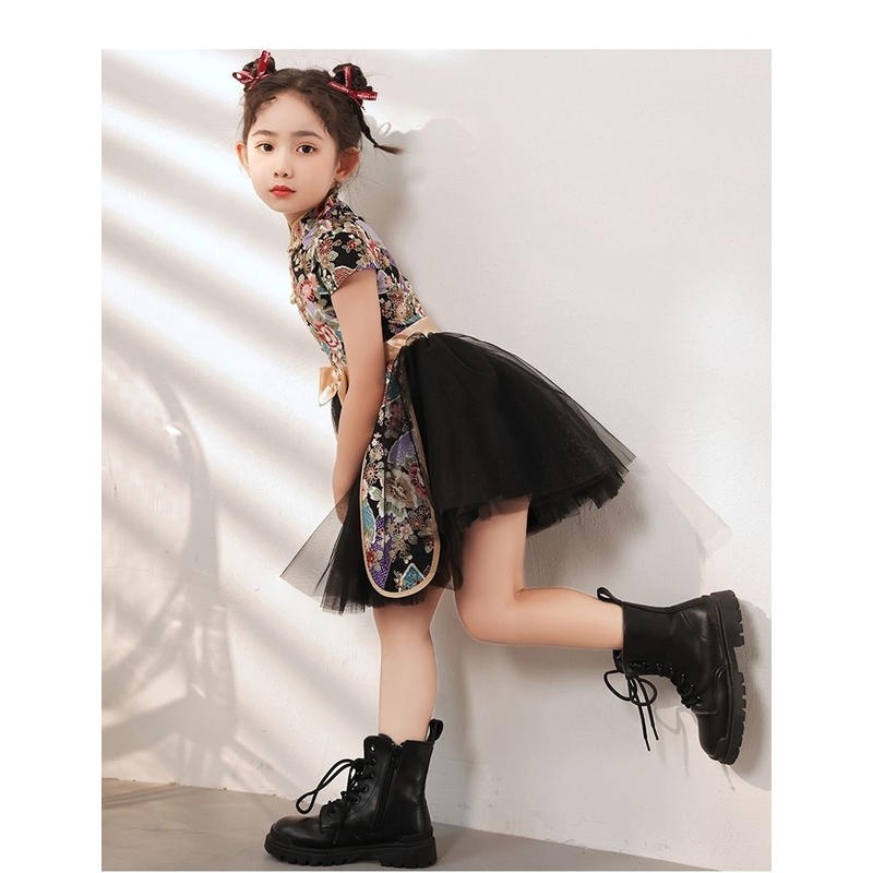 Đầm Sườn Xám Cổ Đứng Phong Cách Trung Hoa Thời Trang Mùa Hè Cho Bé Gái