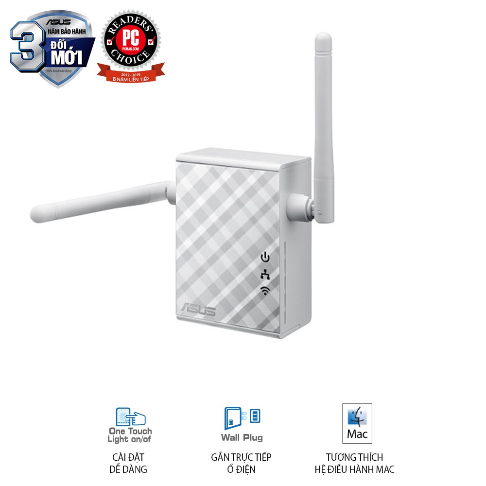 Bộ Mở Rộng Sóng Asus RP-N12 Repeater Chuẩn N300 2 Ăng-ten 2dBi Giúp Tăng Độ Phủ Sóng