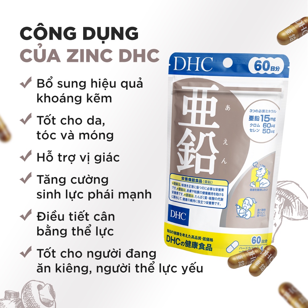 Viên uống Bổ sung Kẽm ZinC DHC gói 20 viên (20 ngày) và 60 viên (60 ngày)