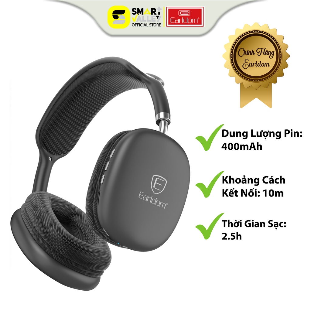Tai Nghe Chụp Tai Bluetooth Earldom BH102 Âm Thanh Sống Động Chống Ồn Chủ Động-thiết kế over-ear quen thuộc ôm sát tai