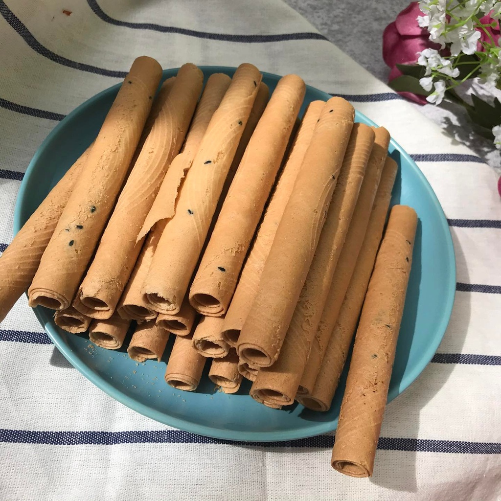 800g Bánh quế dừa hương vani -Bánh ống mè thơm ngon