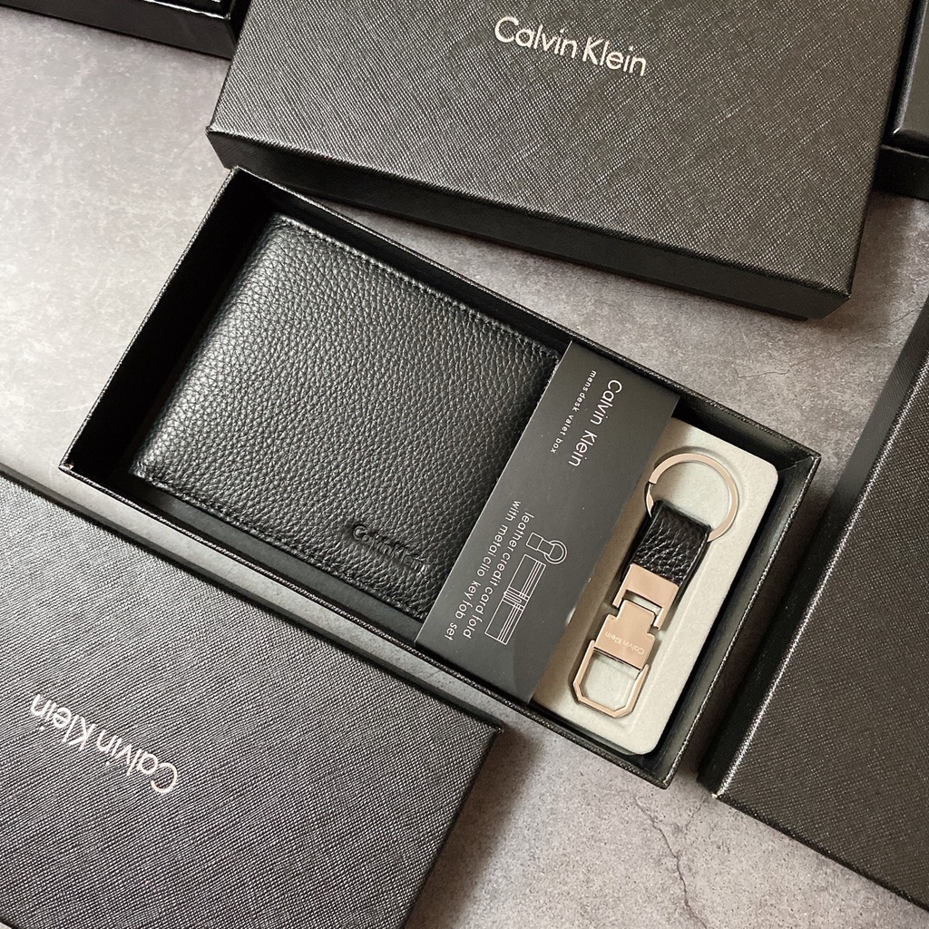 Set ví nam trơn chữ chìm + móc khóa - S018