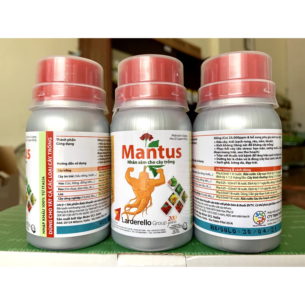 MANTUS - Phân bón Đồng sinh học  - Nhân sâm cho cây trồng 100ml