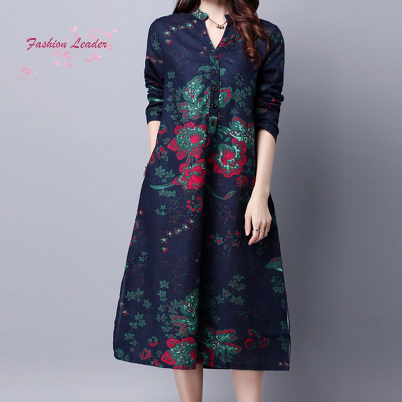 Fl vintage womenflower in đầm váy cotton mùa xuân dân tộc | BigBuy360 - bigbuy360.vn