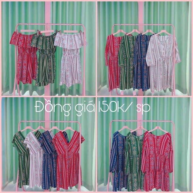 Đầm thiết kế thổ cẩm babydoll rút eo- Váy họa tiết vinatge du mục boho du lịch đi dạo chụp hình