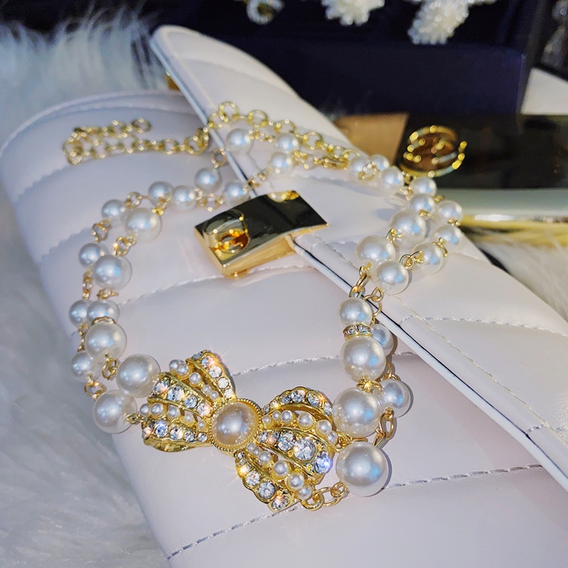 Vòng cổ Mặt Nơ Đính Ngọc Trai Phong Cách Hàn Quốc Mới