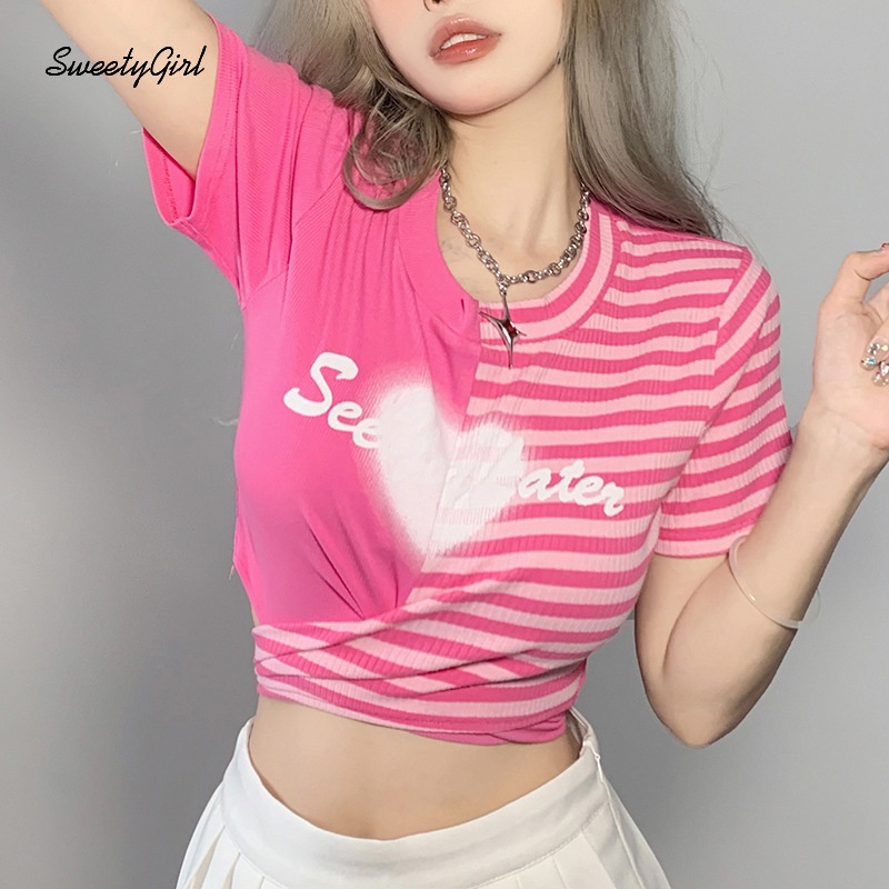 Áo Thun Tay Ngắn Cổ Tròn Phối Màu Thời Trang 2022 Cho Nữ