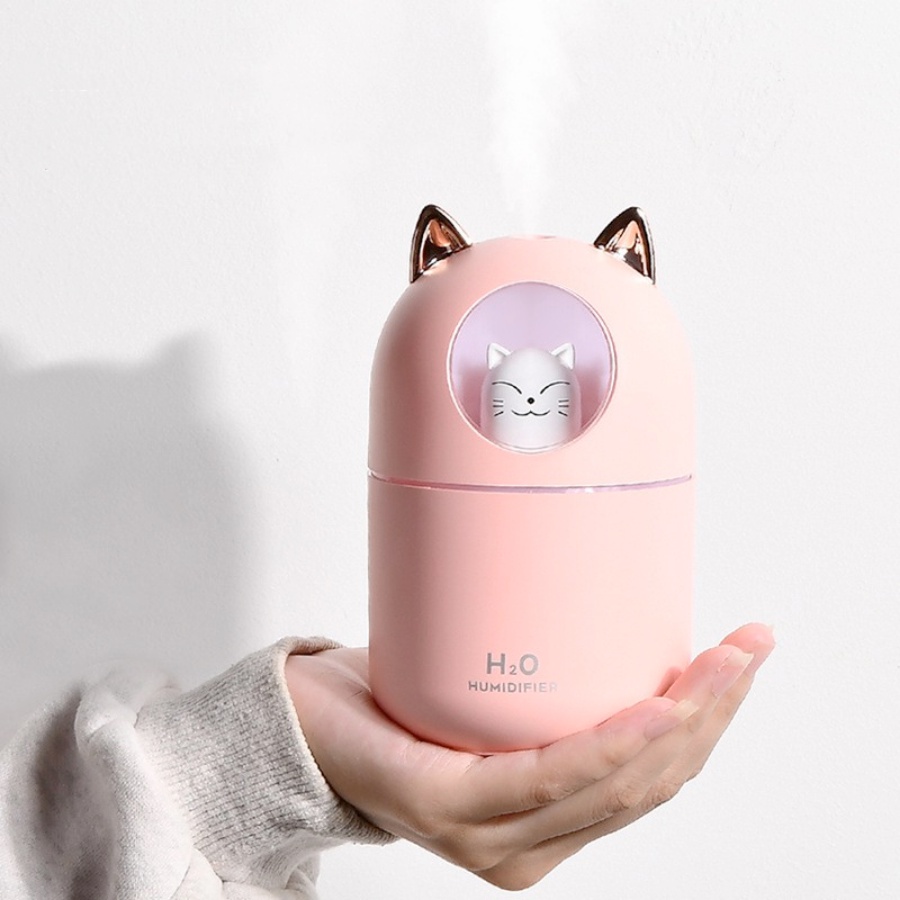 Máy Phun Sương Tạo Ẩm Khuếch Tán Tinh Dầu Hình Mèo Dễ Thương: Phun Tinh Dầu Toả Hương Thơm Cho Phòng Ngủ, Phòng Khách