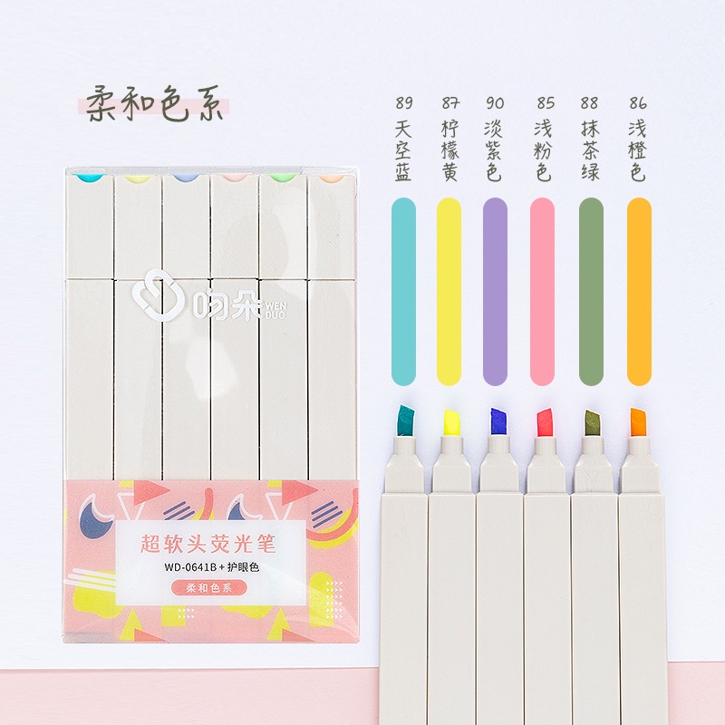 Set 6 bút vuông highlight đánh dấu pastel trang trí sổ tay học tập