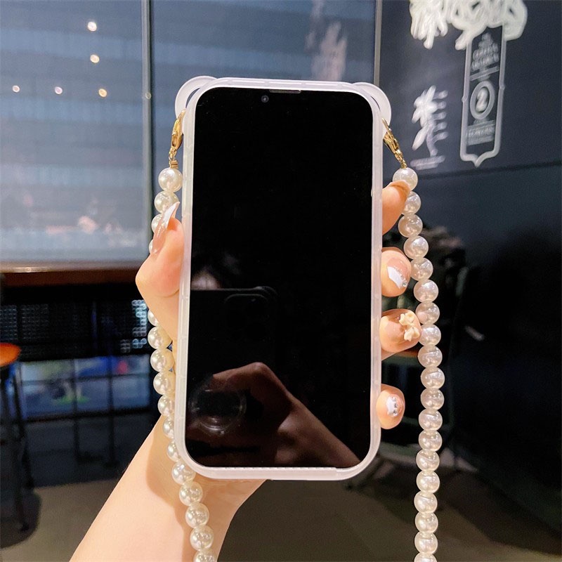 Ốp Điện Thoại Dẻo Hình Tai Gấu 3D Đính Ngọc Trai / Nơ Dễ Thương Cho IPhone 13 11 12 Pro Max X XR XS 7 8 Plus