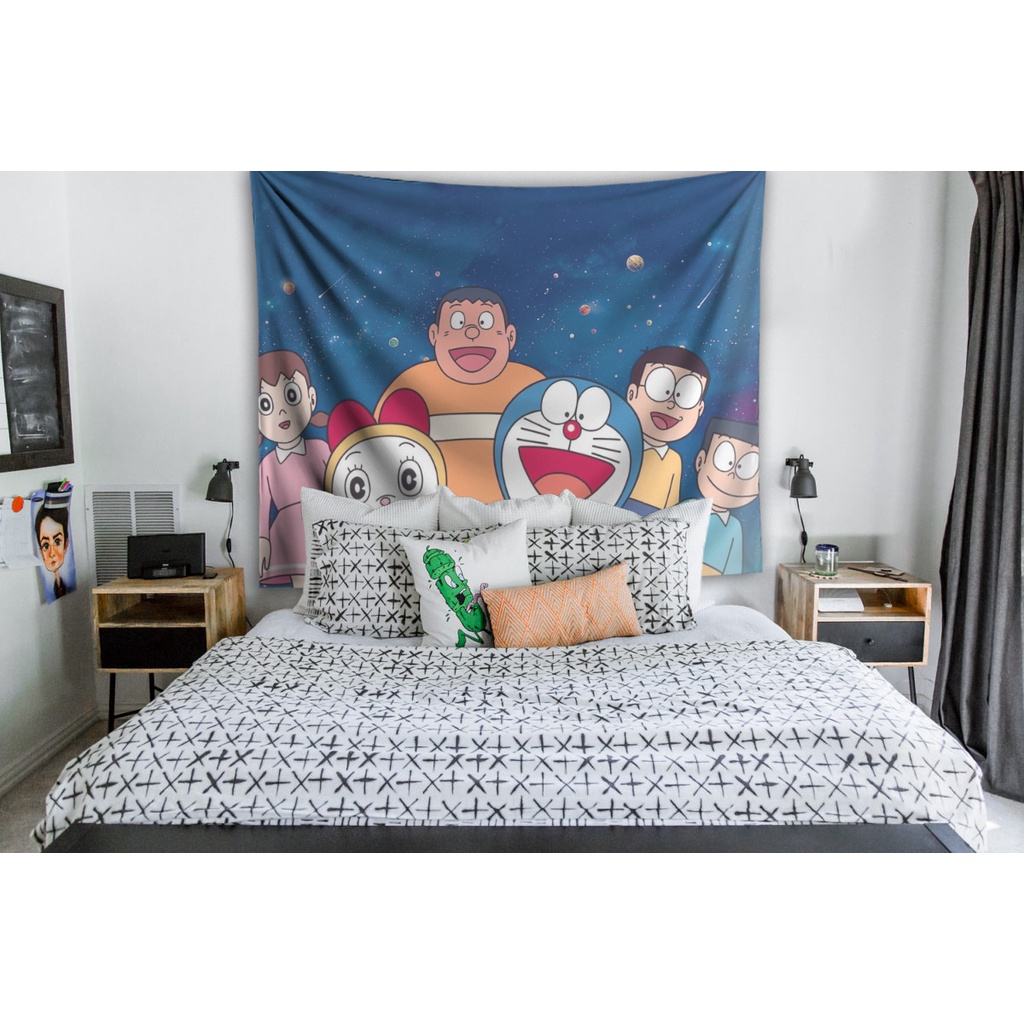 Tranh Vải Decor Doraemon Chất Liệu Lụa Cao Cấp - Tặng Kèm Đèn Led