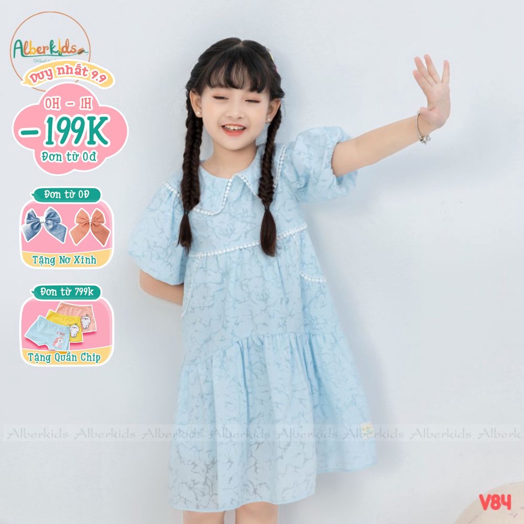 Váy bé gái ALBERKIDS tay bồng công chúa xinh đẹp cho trẻ em 2,3,4,5,6,7,8,9,10,11,12 tuổi [V84]