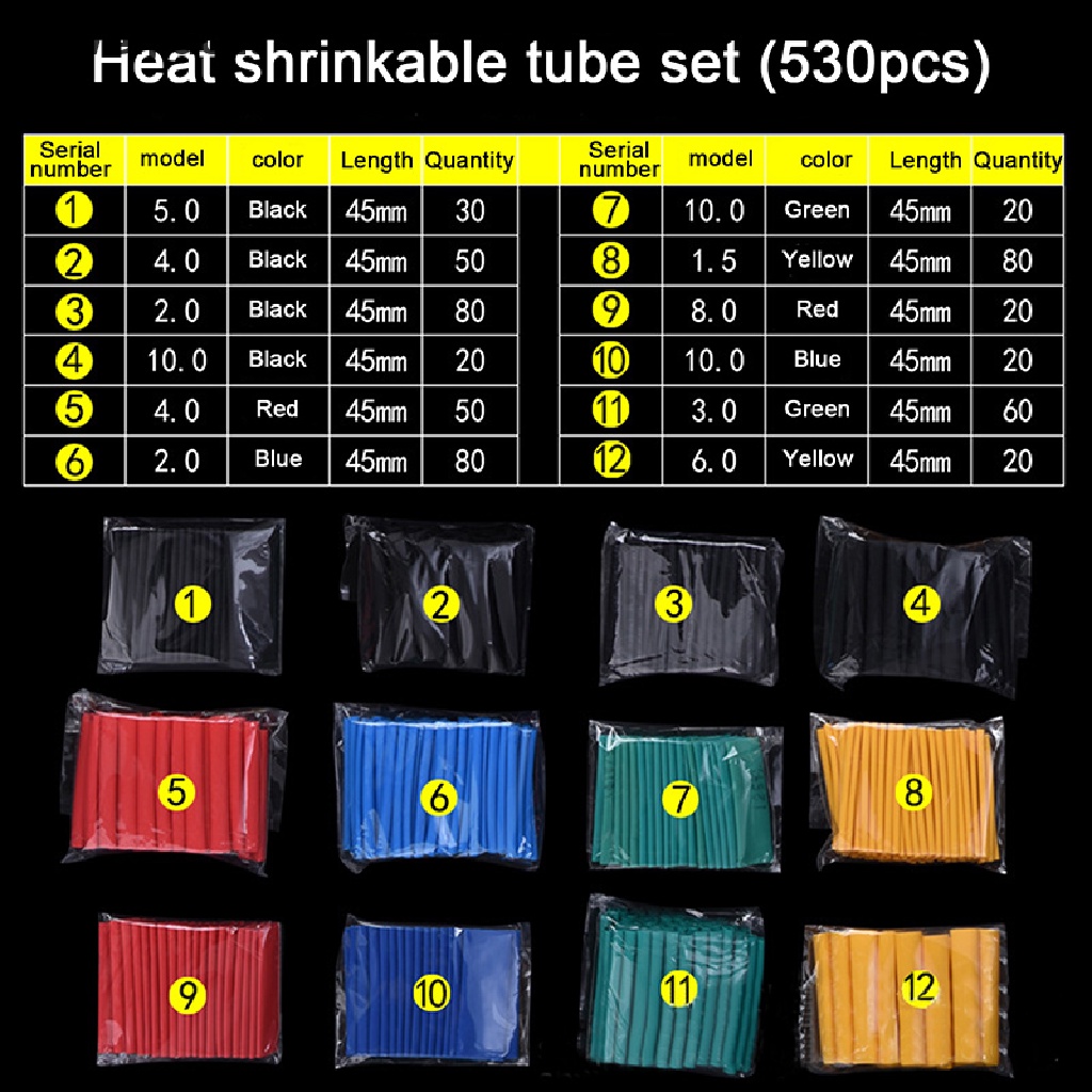 Bộ 530 Ống Co Nhiệt Polyolefin 2: 1 Chất Lượng Cao