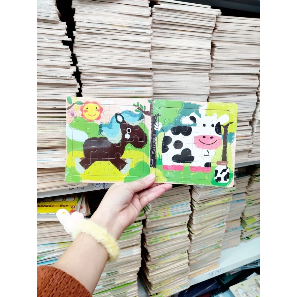 Tranh ghép gỗ 9/16 mảnh nhiều mẫu đa dạng cho bé loại đẹp (giao mẫu không trùng nhau)- Size lớn 18*18cm