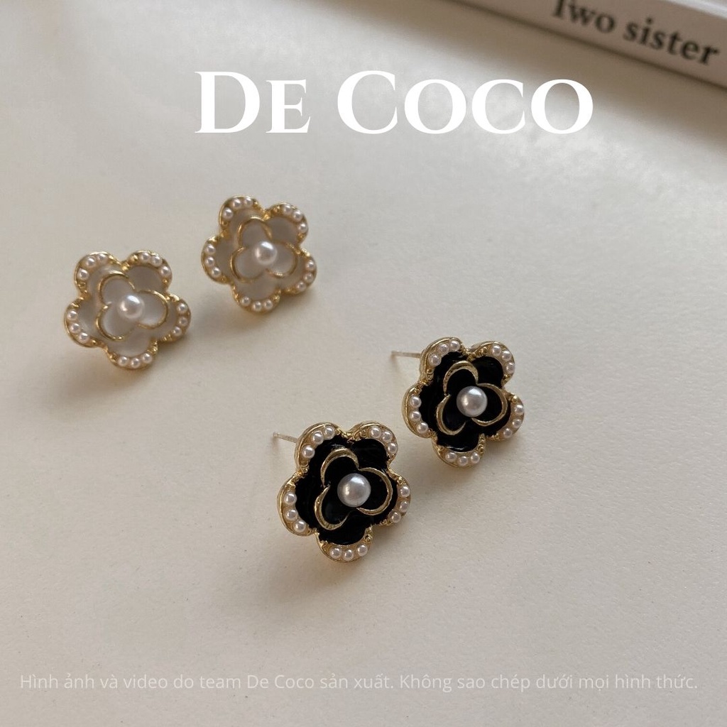 Bông tai hoa đen đính hạt trai Black Rosé decoco.accessories