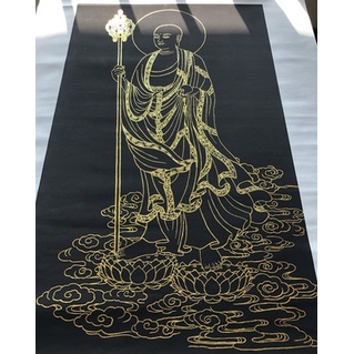 Tranh tô viền Địa Tạng Vương Bồ Tát Thangka size 40x67cm không kèm màu nhũ | Thiền Định | Dòng Tô Màu Tượng Phật