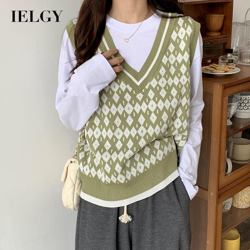 Áo dệt kim IELGY sát nách cổ chữ V màu sắc phong cách Hàn Quốc cá tính dành cho nữ