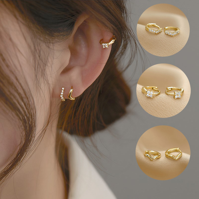  Hoa tai mạ vàng 14K đính đá lấp lánh