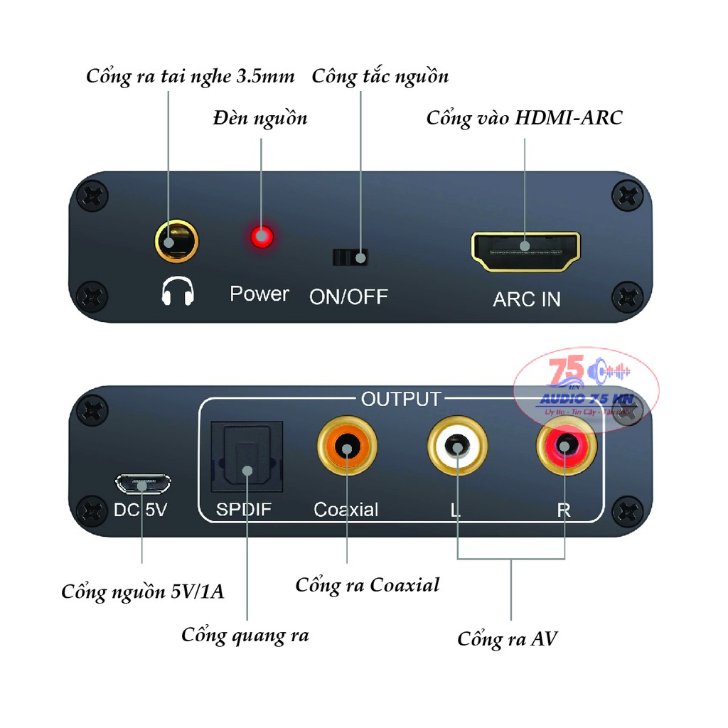 Bộ thiết bị chuyển đổi âm thanh từ HDMI ARC sang Audio Optical, Coaxial, RCA, AUX- ARC Audio Extractor