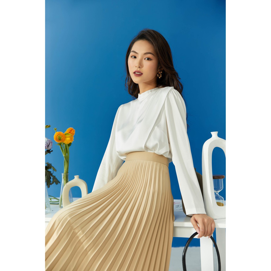 Áo sơ mi lụa cổ tàu trụ nữ IVY moda MS 17M6302