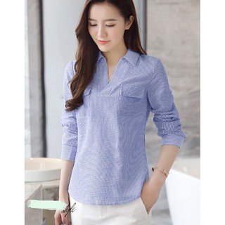 Áo Nữ Kiểu Sọc Cổ V Janet