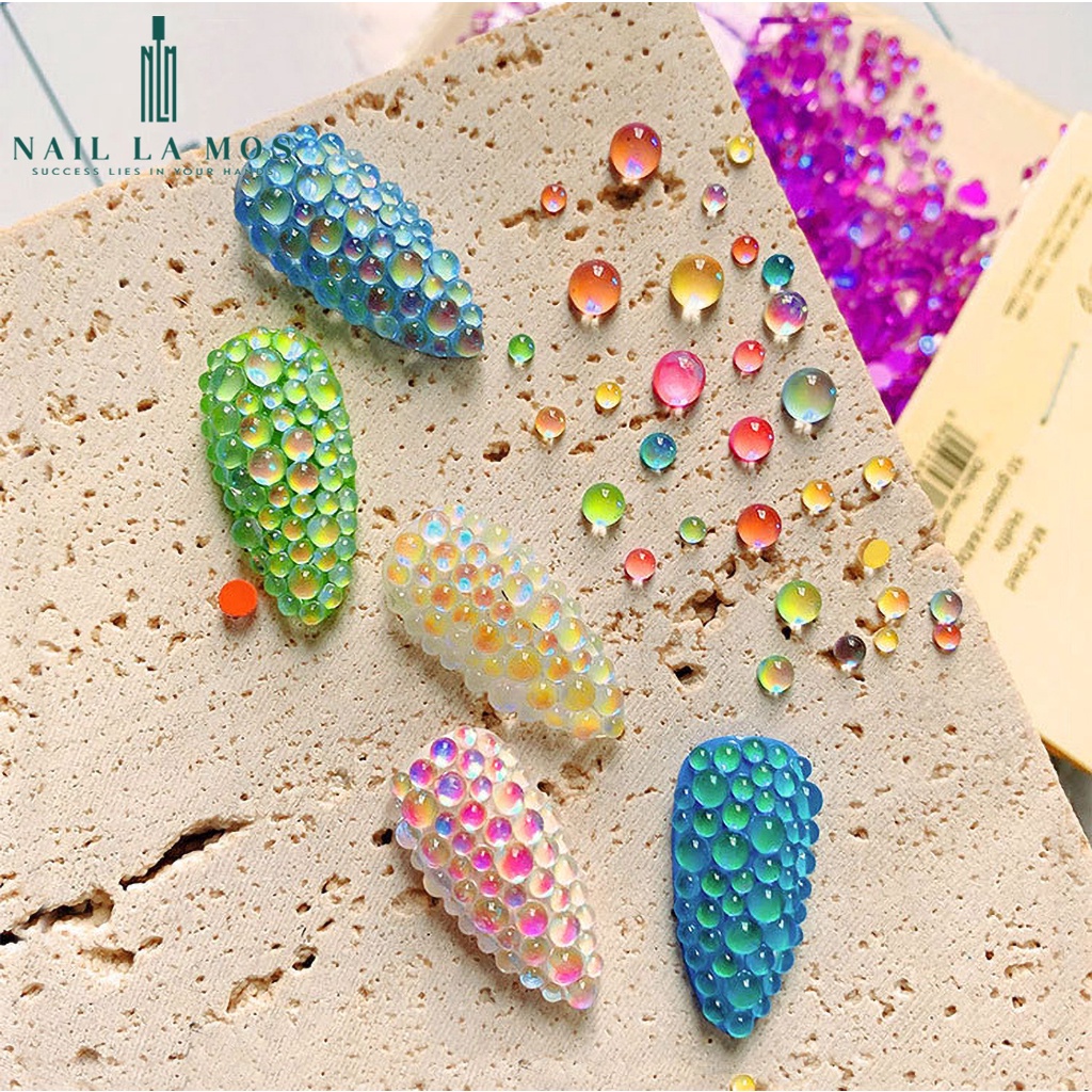 Đá nails cao cấp trang trí móng - Khay đá giọt sương chân bằng mix size 6 màu rất sáng
