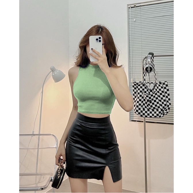 Áo croptop ngắn tay ôm sát nách cổ trụ LOKISO CT16