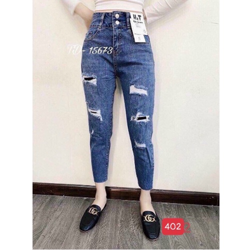 Quần baggy jean nữ JL JohnsonLi lưng cao dáng rộng,kết nút MS275