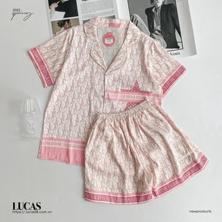 Váy set bộ ngủ họa tiết dior hồng