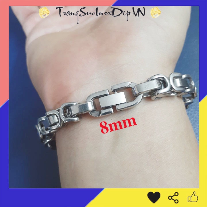Lắc tay nam inox kiểu xích vuông 8mm khóa bộ sáng đẹp không đen, không gỉ, Thể hiện đẳng cấp phái mạnh