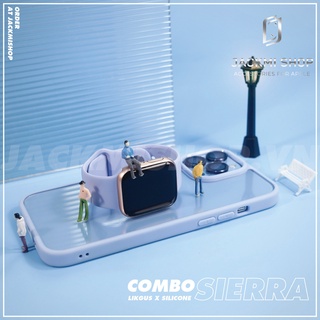 [MUA 1 TẶNG 1] 1 Ốp lưng Likgus lưng trong viền màu + 1 Dây Silicon khóa bấm màu xanh sierra cho ip 13 promax 13 pro 13