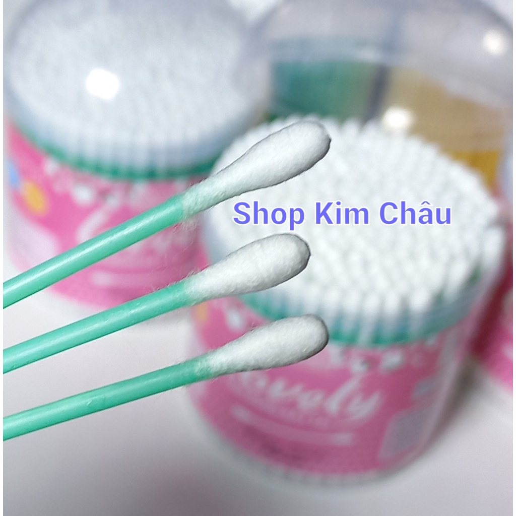 Tăm bông ráy tai Lovely que nhựa 100% bông cotton tự nhiên, 200 que/ hộp
