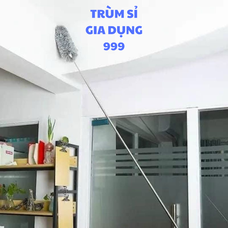 Chổi Quét Trần Bằng Sợi Vải Siêu Nhỏ Inox Cán Dài Cao Cấp Đầu Chổi Linh Hoạt, chổi quét phất trần đa năng rút gọn