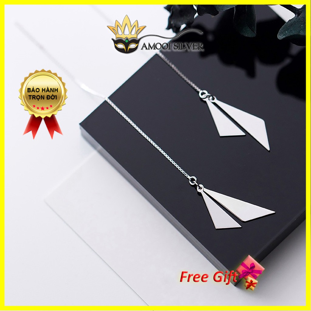 Bông tai bạc S925 lá tam giác xỏ qua - Amooi Silver AB161