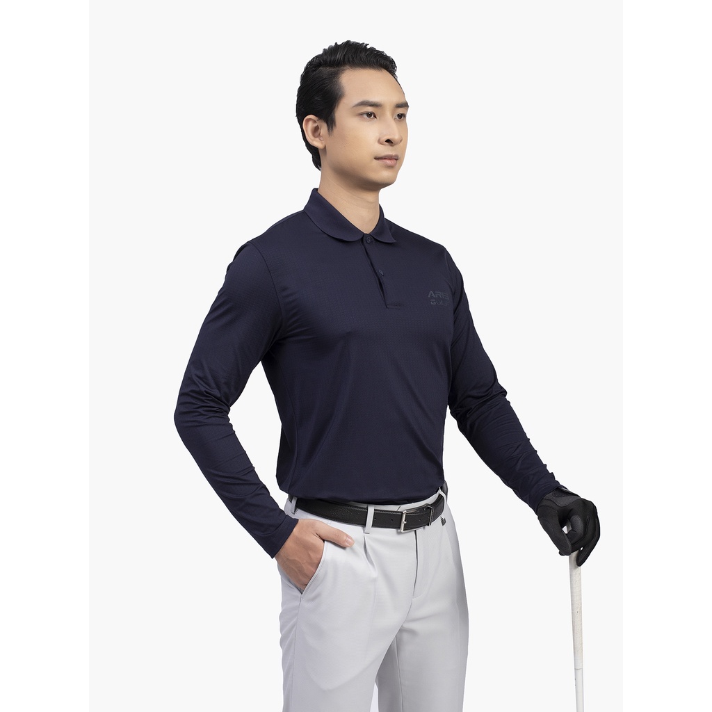 Áo thun nam dài tay cổ bẻ Aristino dòng cao cấp GOLF FIT  khỏe khoắn , năng động  màu tím than ALPG03W1