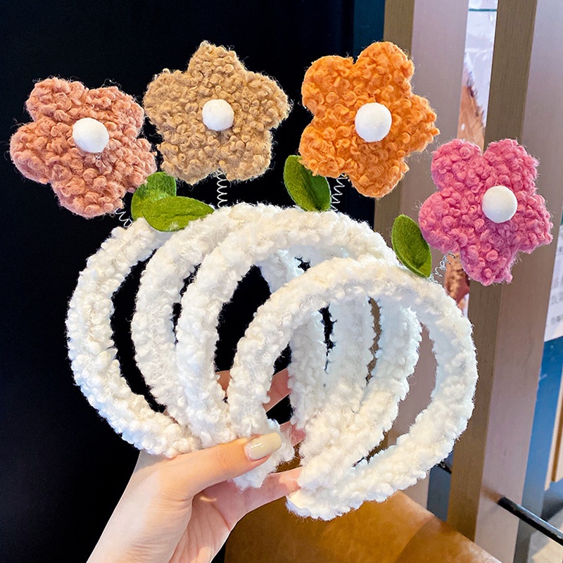 Băng đô lông cừu đính hoa nhỏ dễ thương ngọt ngào phong cách Hàn Quốc cho bé