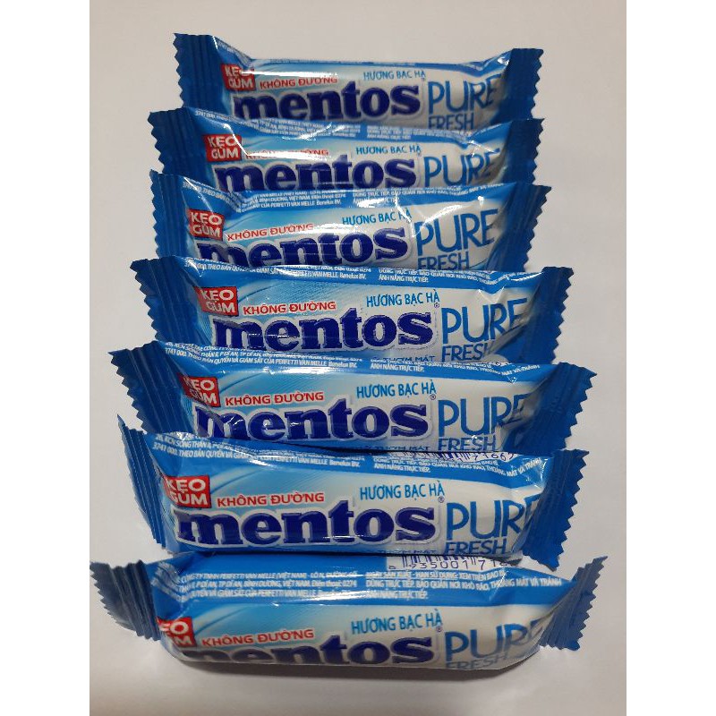 [Hộp Lớn 30 Thỏi] Kẹo Gum Mentos Không Đường Pure Fresh Hương Bạc Hà Hơi Thở Thơm Mát Với Trà Xanh