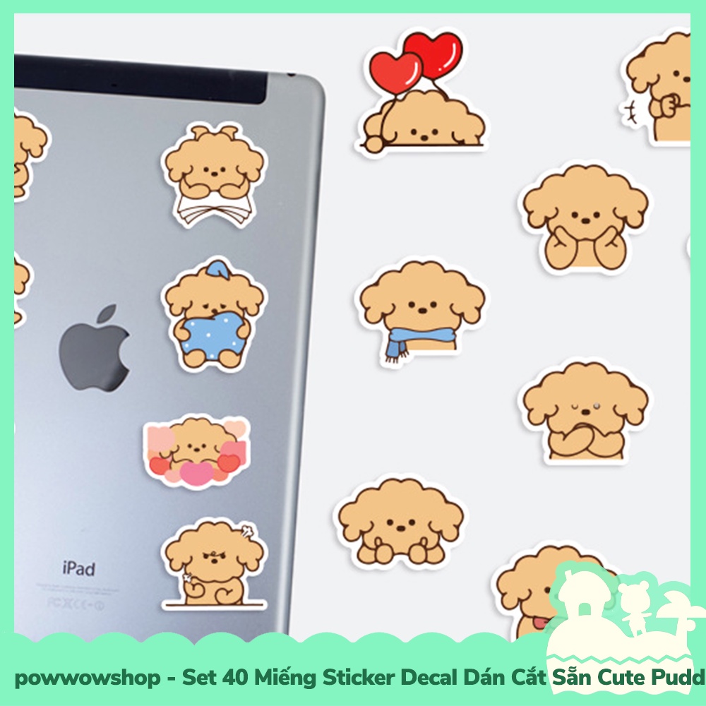 [Sẵn VN - Hỏa Tốc] Set 40 Miếng Sticker Decal Cắt Sẵn DIY Dán Trang Trí Vật Dụng Mẫu Cute Puddle Dog Lovely Emotional