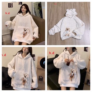 áo hoodie lông mũ tai gấu có gấu bông túi bụng