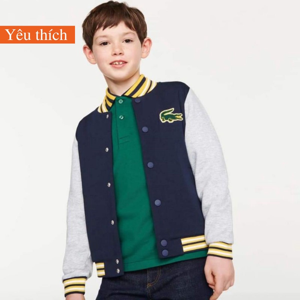 Đồ bộ bé trai, bộ nỉ bomber lacoste BT đại chất nỉ da cá, logo thêu nổi, phối viền kẻ size 35-55kg