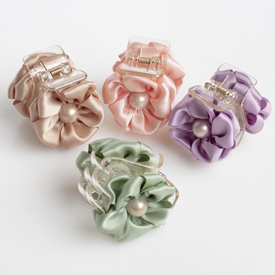 Kẹp tóc càng cua 5 răng hoa ruy băng satin RYA 71439