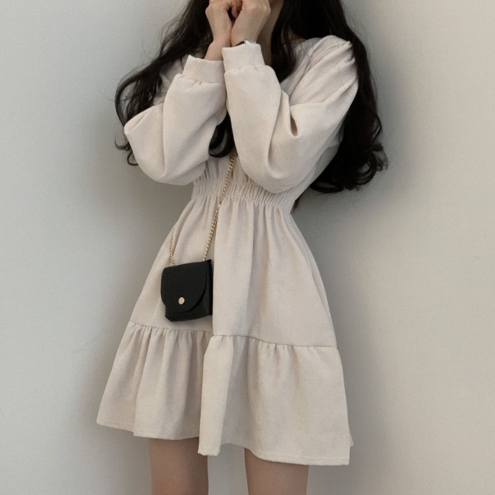 Đầm tay dài cổ vuông màu trơn lưng thun co giãn tốt phong cách mới thanh lịch 46146